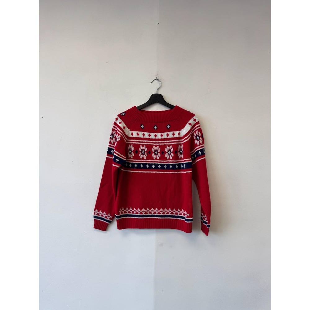 Vintage JCPenney Sweater Mens Medium Red Fair Isle Knit Pullover Winter 80s‎
